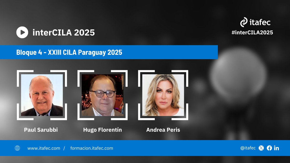 itafec (@itafec) on Twitter photo 4️⃣El cuarto bloque del #interCILA2025 sirve para presentar el próximo XXIII <a href="/CILA_Congreso/">CILA Congreso Ibero Latinoamericano del Asfalto</a> de Paraguay 2025. Escuchamos a 👉 <a href="/paulluissarubbi/">Paul L. Sarubbi B.</a>, <a href="/hugojflorentin/">Hugo Florentin</a> y <a href="/Perisandru/">#Carreterasyalgomas Andrea Peris</a>
🔴Podéis seguir todos los detalles en directo en 👉 ow.ly/Emm150VN1UC 4️⃣El cuarto bloque del #interCILA2025 sirve para presentar el próximo XXIII <a href="/CILA_Congreso/">CILA Congreso Ibero Latinoamericano del Asfalto</a> de Paraguay 2025. Escuchamos a 👉 <a href="/paulluissarubbi/">Paul L. Sarubbi B.</a>, <a href="/hugojflorentin/">Hugo Florentin</a> y <a href="/Perisandru/">#Carreterasyalgomas Andrea Peris</a>
🔴Podéis seguir todos los detalles en directo en 👉 ow.ly/Emm150VN1UC
