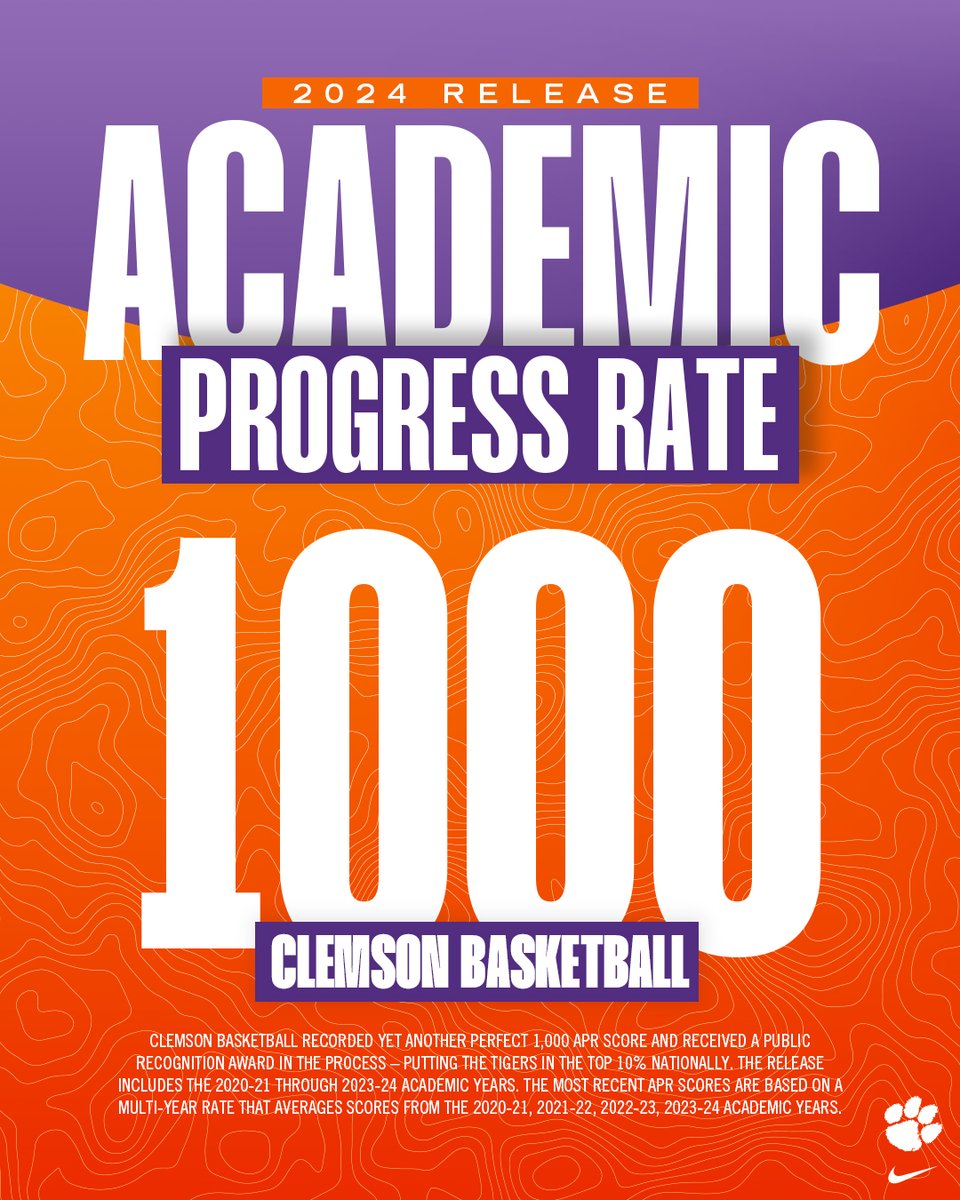 Clemson Basketball earned a Public Recognition Award for being among the nation's best in Academic Progress Rate data for the 2020-21 through 2023-24 academic years!

📰: clemsontigers.com/fourteen-progr…