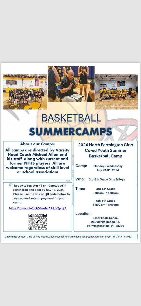 Summer basketball camps for girls Grades 3-8.