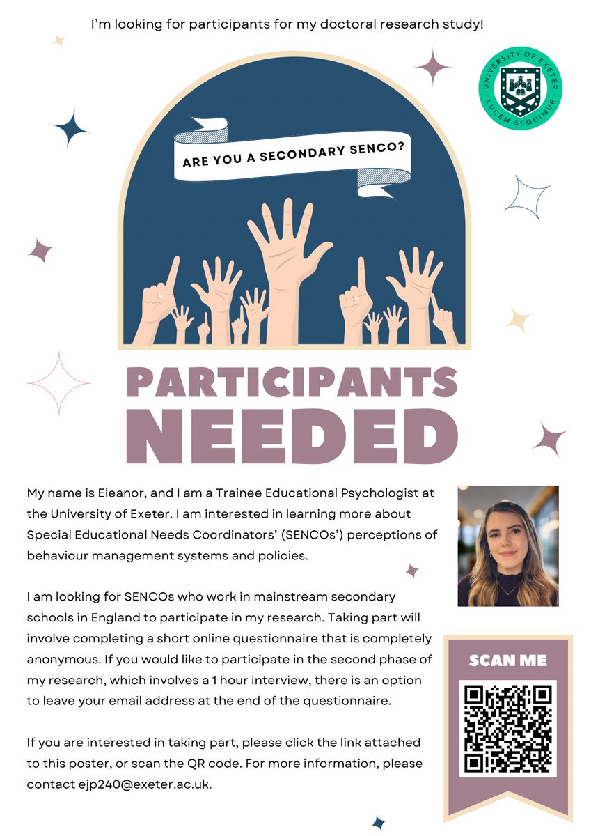 Are you a secondary school SENCO? Please spare 10-15 minutes to complete my doctoral research questionnaire ✨ exe.qualtrics.com/jfe/form/SV_8j… #edutwitter #education #send #senco
