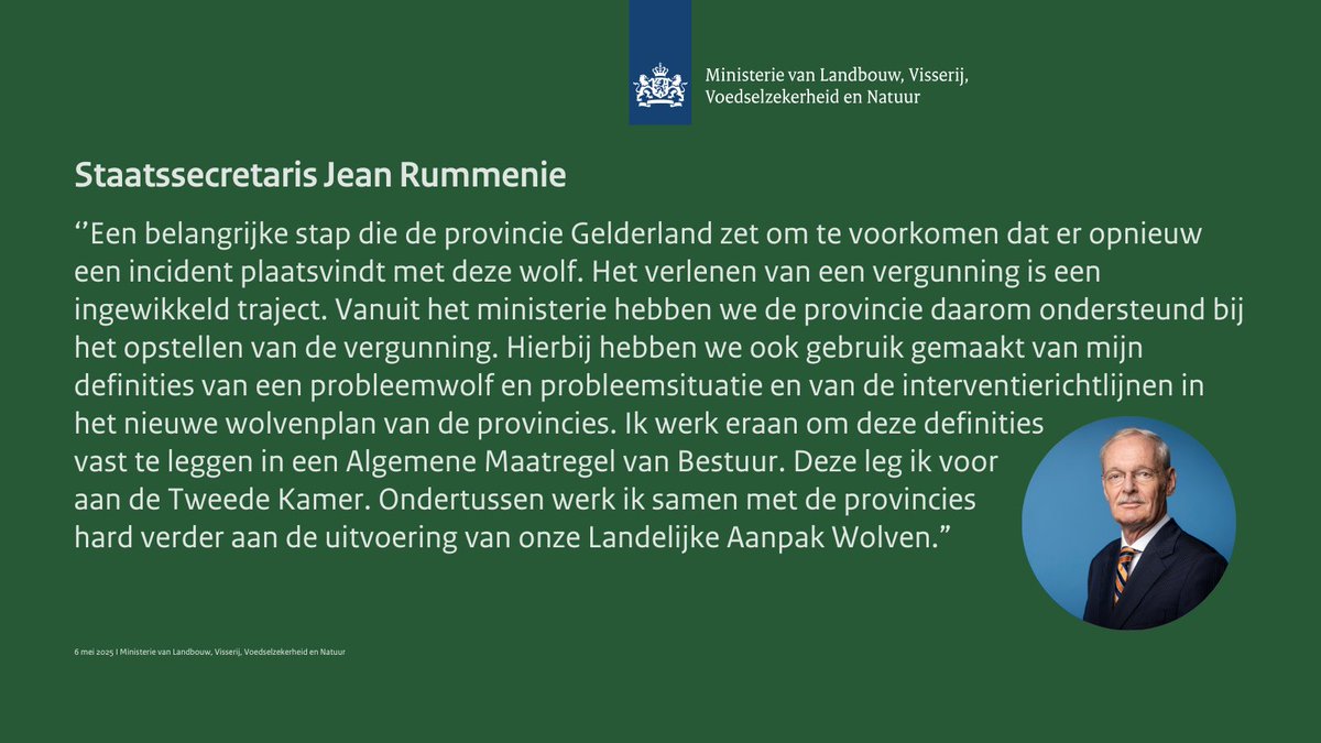 De provincie Gelderland heeft vandaag een vergunning verleend om de wolf te doden die betrokken was bij het bijtincident in Nationaal Park De Hoge Veluwe. Hieronder lees je mijn reactie. ⤵️