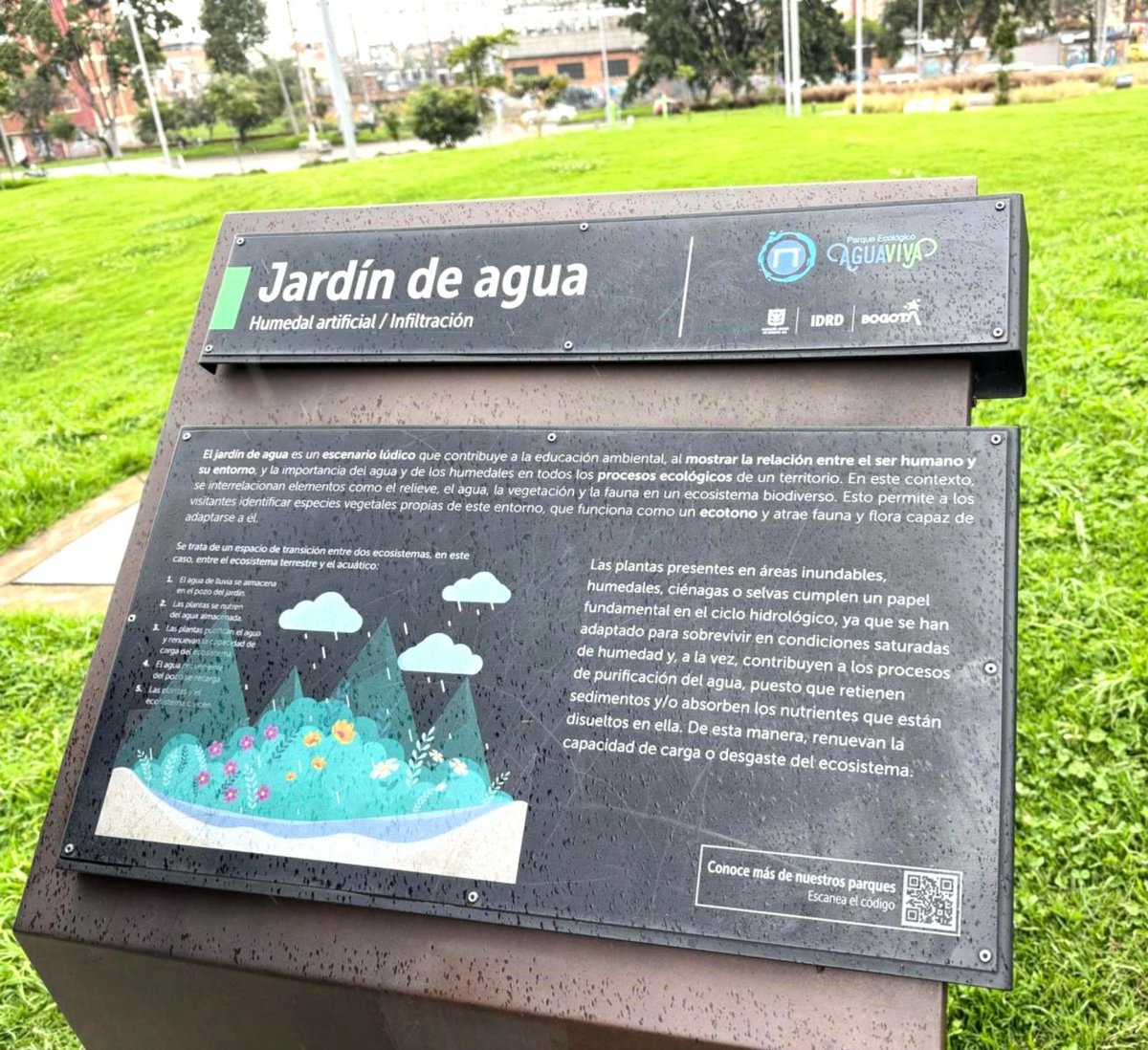 wash_canada's tweet photo. On Day 1 of the @NSERC_CRSNG #WASHFieldSchool, we visited Aguaviva, Bogotá's carbon-neutral park. 

This former asphalt plant was transformed into an iconic green space featuring over 8000 tons of reused demolition waste and interactive spaces that bring the water cycle to life. https://t.co/KGyfLNovaZ