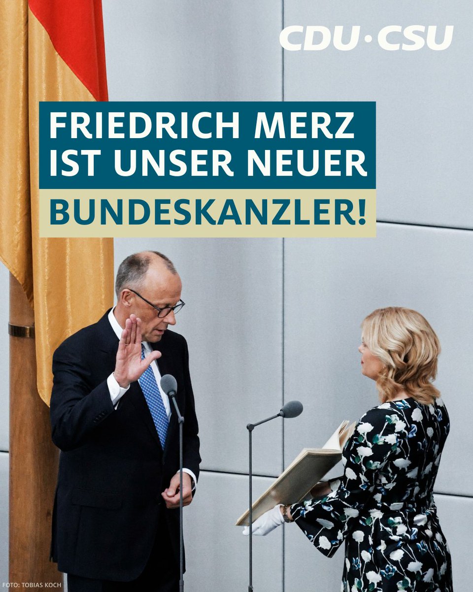 CDU·CSU (@cducsubt) on Twitter photo .<a href="/_FriedrichMerz/">Friedrich Merz</a> ist der neue Bundeskanzler der Bundesrepublik.
Wir gratulieren ihm ganz herzlich und wünschen Ihm viel Erfolg & Gottes Segen!
Dieser Tag markiert einen Wendepunkt für unser Land. Wir sind voller Zuversicht und überzeugt, dass Friedrich Merz mit klarer Führung, .<a href="/_FriedrichMerz/">Friedrich Merz</a> ist der neue Bundeskanzler der Bundesrepublik.
Wir gratulieren ihm ganz herzlich und wünschen Ihm viel Erfolg & Gottes Segen!
Dieser Tag markiert einen Wendepunkt für unser Land. Wir sind voller Zuversicht und überzeugt, dass Friedrich Merz mit klarer Führung,