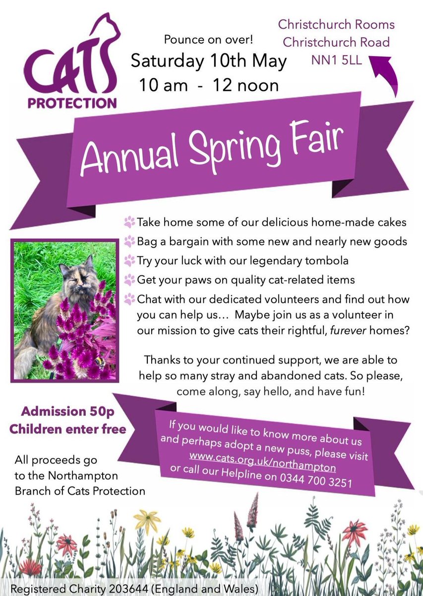 CatsNorthampton's tweet image. Final call for the Annual Spring Fair being held THIS Saturday 10th May at Christchurch Rooms #Northampton NN1 5LL
Come and help all the cats out there that are less fortunate and have some fun into the bargain
#tunatuesday
#tuxietuesday