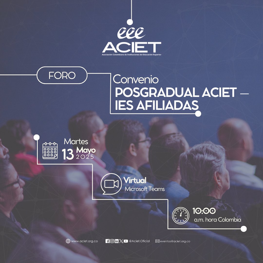 Tenemos el gusto de invitar a las instituciones afiliadas de ACIET, a participar en el Foro Virtual del Convenio Posgradual.

🔗 Regístro: events.teams.microsoft.com/event/26ec231e…

¡Conoce cómo impulsar el desarrollo institucional a través de este convenio colaborativo!