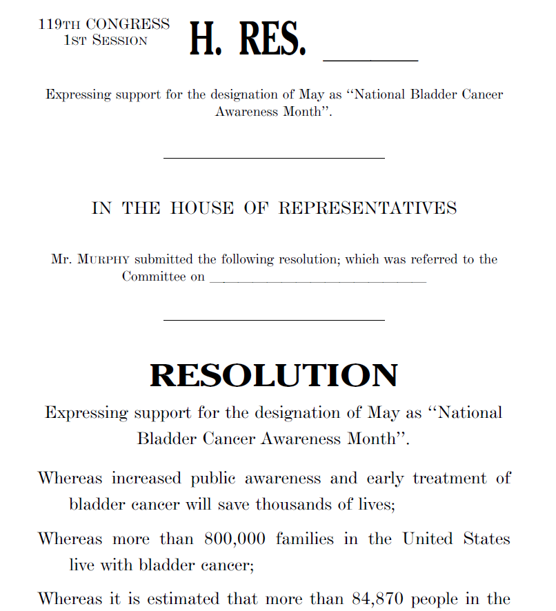 Bladder Cancer Advocacy Network (@bladdercancerus) on Twitter photo Weāre grateful to Representative Greg Murphy, M.D. (R-NC) (<a href="/RepGregMurphy/">Congressman Greg Murphy, M.D.</a>), for introducing a resolution to recognize May as Bladder Cancer Awareness Month. His leadership helps raise awareness and save lives. Thank you! š
Read more: murphy.house.gov/media/press-re⦠Weāre grateful to Representative Greg Murphy, M.D. (R-NC) (<a href="/RepGregMurphy/">Congressman Greg Murphy, M.D.</a>), for introducing a resolution to recognize May as Bladder Cancer Awareness Month. His leadership helps raise awareness and save lives. Thank you! š
Read more: murphy.house.gov/media/press-reā¦