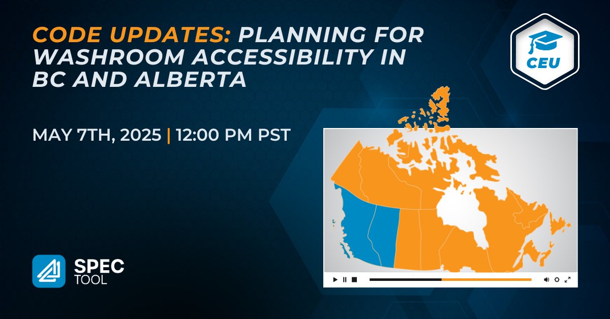 atsspec's tweet image. 🚻 Building in BC or Alberta? Code updates are here! Join our CEU-approved webinar to learn how to plan accessible washrooms, showers, and drinking fountains. 🛠️✨
👉 Register here:  hubs.la/Q03l4qT00
#Webinar #BuildingCode #Accessibility #Architecture