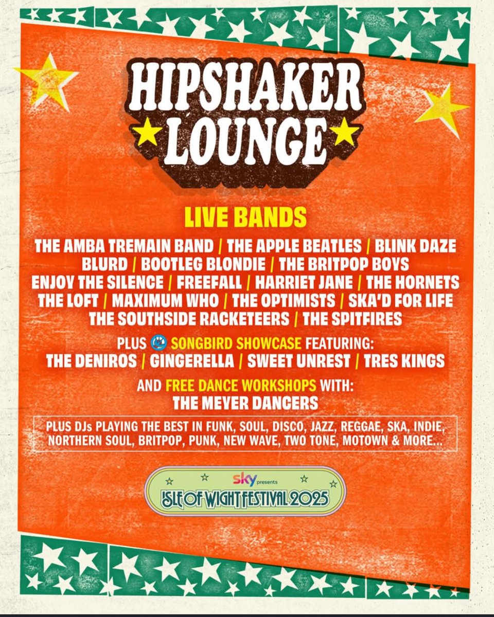 THE SONGBIRD HQ (@thesongbird_hq) on Twitter photo 🎪 BUZZING! We're back at <a href="/IsleOfWightFest/">Isle of Wight Festival</a> with THE SONGBIRD SHOWCASE! 🎶 Catch <a href="/treskingsmusic/">TRES KINGS</a>, <a href="/thedeniros/">Lil Soso</a>, <a href="/sweetunrestband/">Sweet Unrest</a> & @gingerellatheband on the <a href="/hipshaker_uk/">hipshaker</a> stage! More info soon 👀 #IOW2025 <a href="/skytv/">Sky TV</a> 🎪 BUZZING! We're back at <a href="/IsleOfWightFest/">Isle of Wight Festival</a> with THE SONGBIRD SHOWCASE! 🎶 Catch <a href="/treskingsmusic/">TRES KINGS</a>, <a href="/thedeniros/">Lil Soso</a>, <a href="/sweetunrestband/">Sweet Unrest</a> & @gingerellatheband on the <a href="/hipshaker_uk/">hipshaker</a> stage! More info soon 👀 #IOW2025 <a href="/skytv/">Sky TV</a>