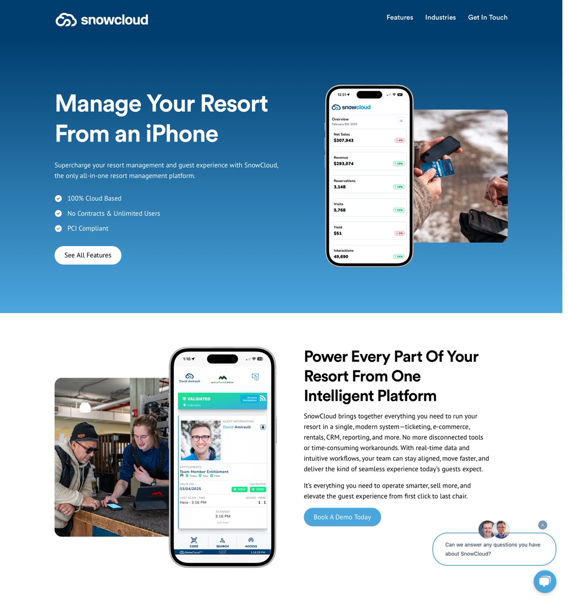 Dave Amirault (@ozskier) on Twitter photo New SnowCloud website just shipped! snowcloud.io
Give it a look and hit us up if you'd like to see what it's like to operate a ski resort from the phone in your pocket.
(Thanks to <a href="/TheJeffMatson/">Jeff Matson 👾</a> for assisting in the technical QA!) New SnowCloud website just shipped! snowcloud.io
Give it a look and hit us up if you'd like to see what it's like to operate a ski resort from the phone in your pocket.
(Thanks to <a href="/TheJeffMatson/">Jeff Matson 👾</a> for assisting in the technical QA!)
