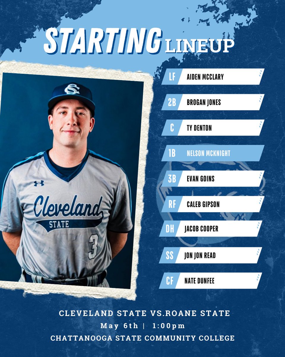 Cleveland State ⚾️ (@cscc_bsb) on Twitter photo Starting lineup for today’s game against Roane State!
<a href="/CS_Athletics/">Cleveland State Cougars</a>
#ClevelandStateBaseball Starting lineup for today’s game against Roane State!
<a href="/CS_Athletics/">Cleveland State Cougars</a>
#ClevelandStateBaseball