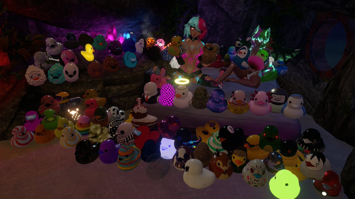 Violinbow32's tweet photo. @Nep_V1 &amp; I spent 4 &amp; half setting this up but it was worth it
(114 ducks in total)
#VRChatPhotography #VRChat https://t.co/cEXnTob9pi