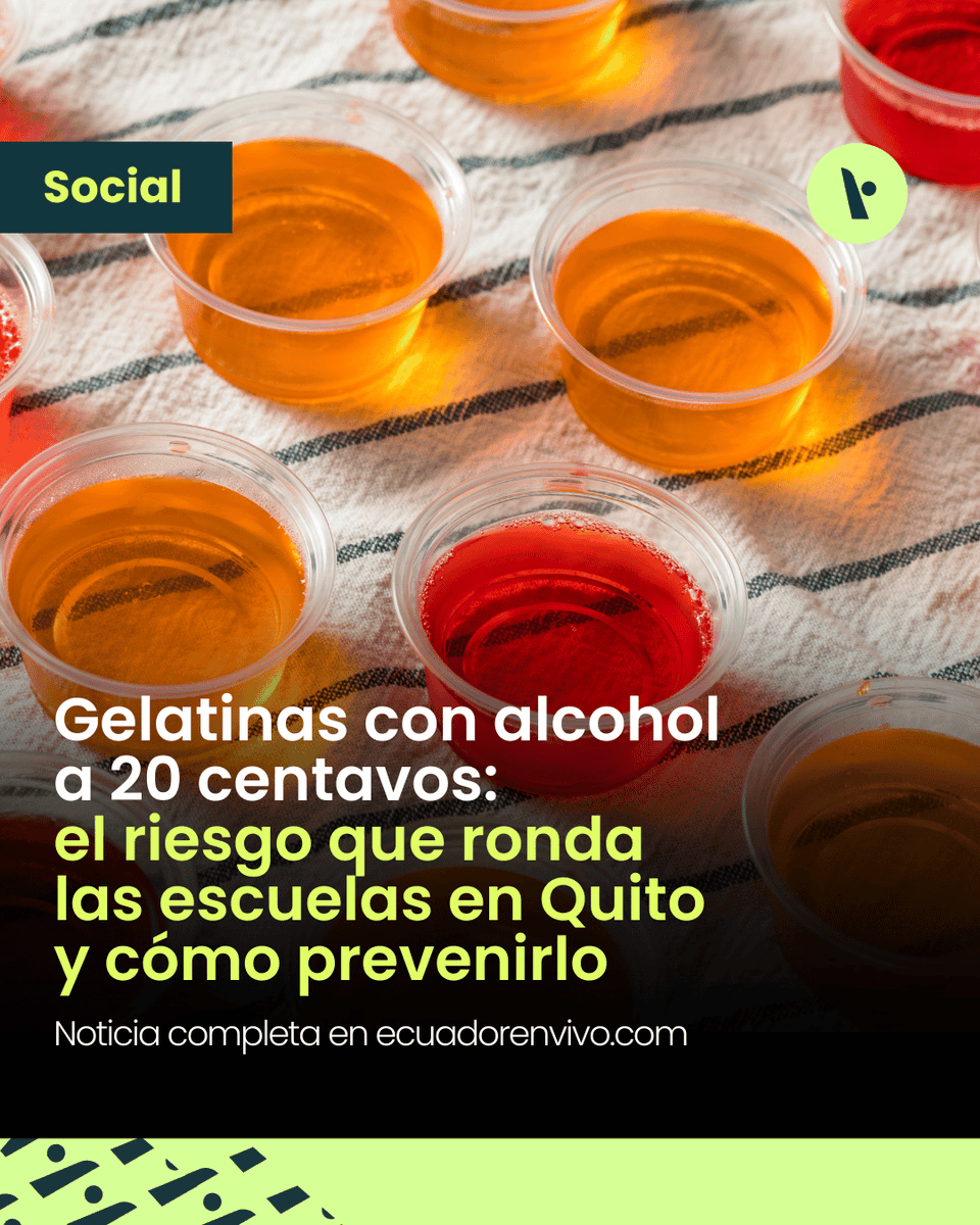 ecuadorenvivo's tweet photo. 🚨 Gelatinas con alcohol se venden cerca de escuelas en Quito. Sin registro sanitario y con hasta 7° de alcohol, ponen en riesgo a menores. Autoridades intensifican operativos.
👉 Entérate de los detalles aquí:
https://t.co/VtqPGYk5qd
#AlertaQuito #PrevenciónEscolar #GelatinasConAlcohol