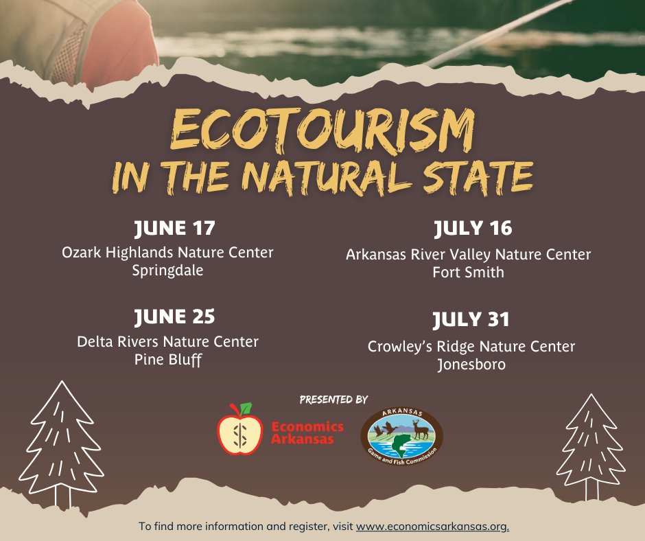 Economics Arkansas (@economicsar) on Twitter photo Looking to get outside this summer? ๐
Check out a NEW series we're hosting with <a href="/ARGameandFish/">Arkansas Game and Fish Commission</a> around the impacts of eco-tourism. Arkansas teachers will earn 6 hours of PD credit, a $50 stipend, and ready-to-use resources!
Register now >> loom.ly/Du8fyUg
#TeachEcon Looking to get outside this summer? ๐
Check out a NEW series we're hosting with <a href="/ARGameandFish/">Arkansas Game and Fish Commission</a> around the impacts of eco-tourism. Arkansas teachers will earn 6 hours of PD credit, a $50 stipend, and ready-to-use resources!
Register now >> loom.ly/Du8fyUg
#TeachEcon