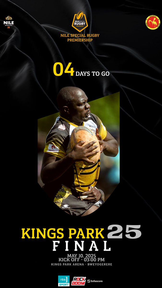 Uganda Rugby Premiership (@rugbypremierug) on Twitter photo 0β£4β£days to go till the #RugbyPremiershipUG Final at Kings Park Arena!
Who takes the crown this Saturday?
ποΈ May 10 | β° 3PM | π<a href="/Kingsparkarena/">King's Park Arena</a>
#KingsPark25 #UgandaRugby #NileSpecialRugby #EnergizeyourGame 0β£4β£days to go till the #RugbyPremiershipUG Final at Kings Park Arena!
Who takes the crown this Saturday?
ποΈ May 10 | β° 3PM | π<a href="/Kingsparkarena/">King's Park Arena</a>
#KingsPark25 #UgandaRugby #NileSpecialRugby #EnergizeyourGame