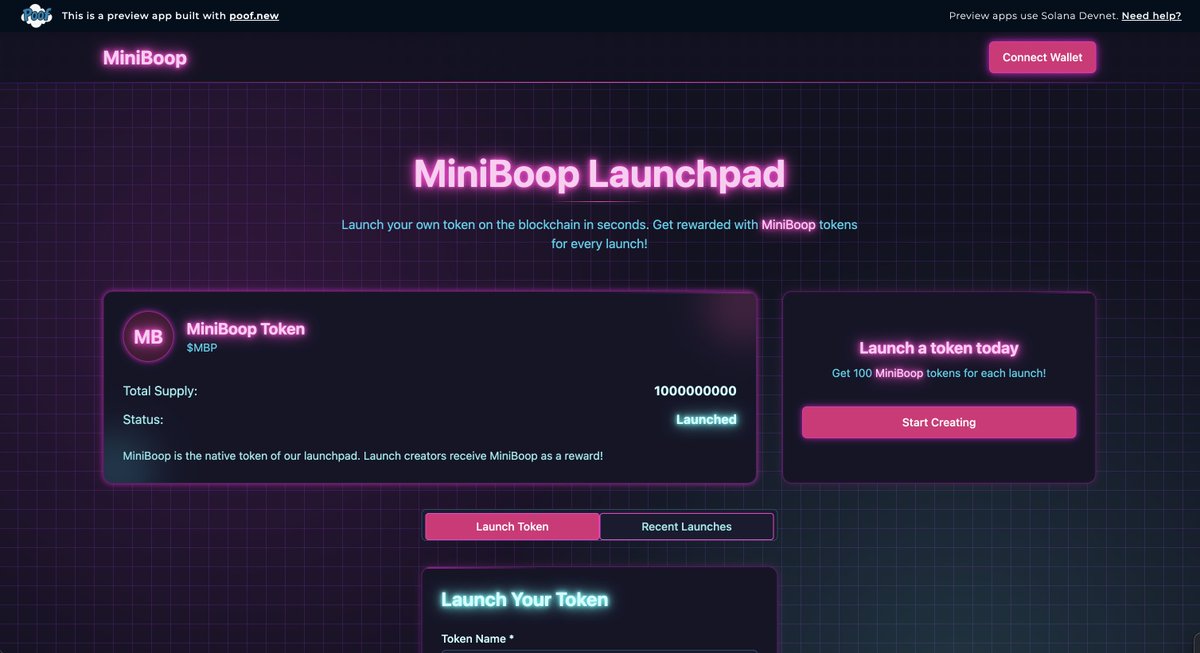Meet miniboop; I spent 10 min to build a boop.fun clone using <a href="/poofnew/">Poof</a>, try it out here! …-59ff-4e77-ad71-484fbc262907.poof.new

I'm a big fan of the viral mechanic boop had of launching a token on their platform being how you claim their airdrop, and this is a basic version with