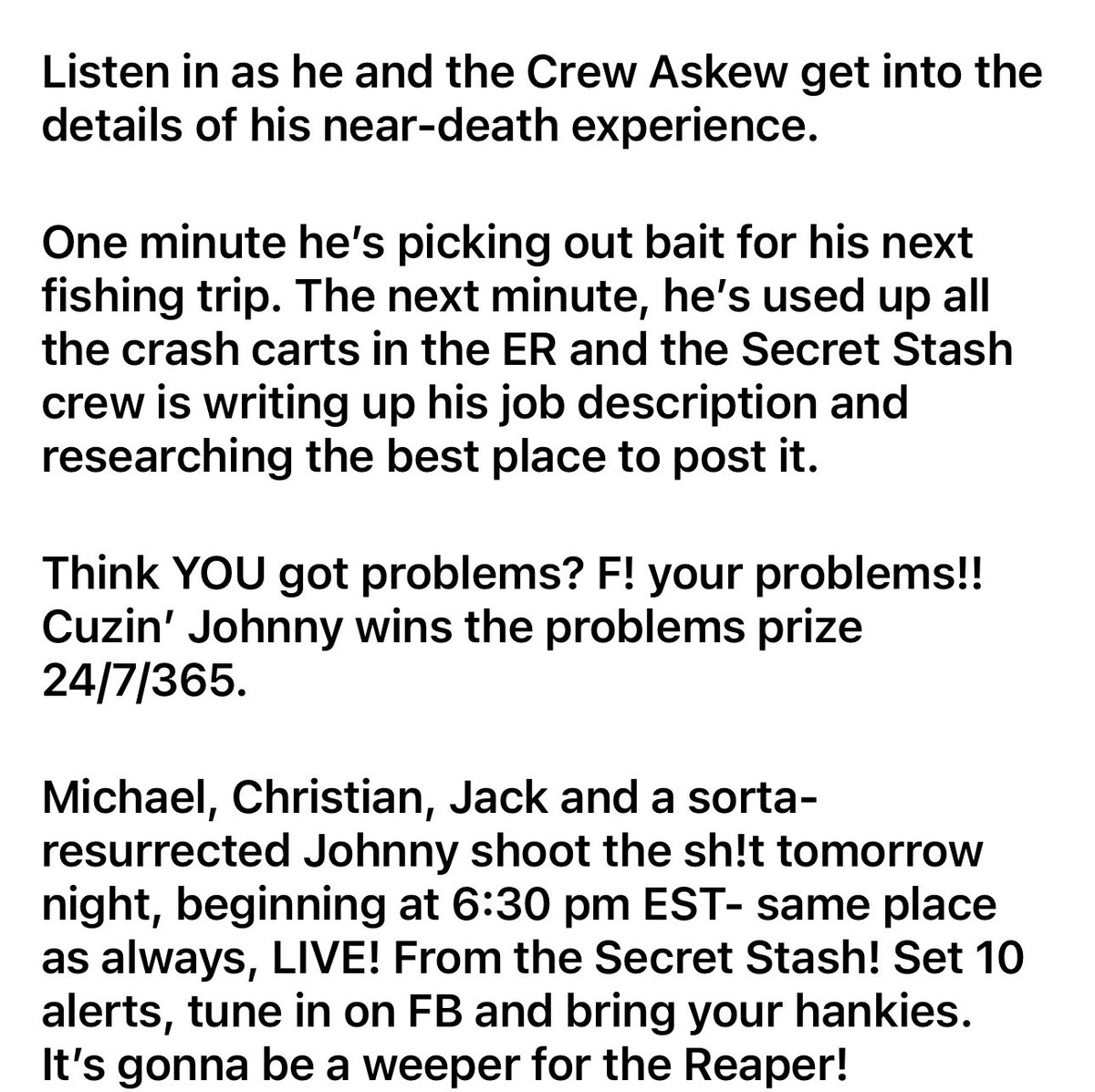 The Secret Stash (@the_secretstash) on Twitter photo TOMORROW! Buckle up for one of the most satisfyingly terrifying episodes ever. (Satisfying ācause he LIVES!) LIVE! From the Secret Stash is back - Wednesday, May 7th at 6:30 pm EST on our FB page. Livinā ona prayer, yāall! <a href="/michaelzapcic/">michael zapcic</a> <a href="/ArcadePlayerOne/">Christian Cordes - Arcade Productions</a> TOMORROW! Buckle up for one of the most satisfyingly terrifying episodes ever. (Satisfying ācause he LIVES!) LIVE! From the Secret Stash is back - Wednesday, May 7th at 6:30 pm EST on our FB page. Livinā ona prayer, yāall! <a href="/michaelzapcic/">michael zapcic</a> <a href="/ArcadePlayerOne/">Christian Cordes - Arcade Productions</a>