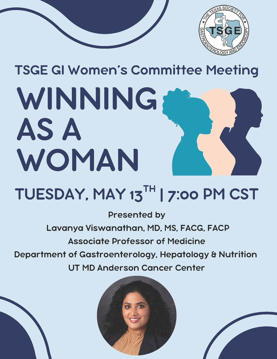 Texas Society for Gastroenterology and Endoscopy (@texasgastros) on Twitter photo Join the TSGE GI Women’s Committee for “Winning in the Workplace” with <a href="/Lavanyamd/">Lavanya Viswanathan MD, MS, FACG, FACP</a>. This session will focus on strategies and advice to help women in GI advance their careers, navigate challenges, and advocate for themselves in professional settings. bit.ly/4m1CAIM Join the TSGE GI Women’s Committee for “Winning in the Workplace” with <a href="/Lavanyamd/">Lavanya Viswanathan MD, MS, FACG, FACP</a>. This session will focus on strategies and advice to help women in GI advance their careers, navigate challenges, and advocate for themselves in professional settings. bit.ly/4m1CAIM
