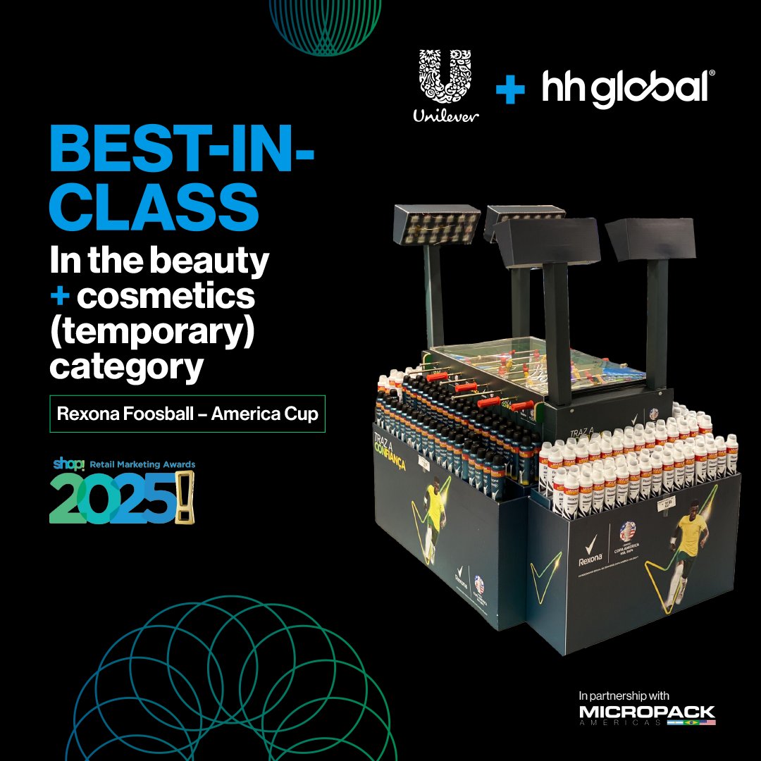 Our client <a href="/Unilever/">Unilever</a>’s foosball-inspired Rexona display has been recognized as “Best-in-Class” in Beauty + Cosmetics (Temporary) at the @Shopassociation Global Awards in partnership with HH Global and MICROPACK Americas. Connect with us: bit.ly/3EeSSgu