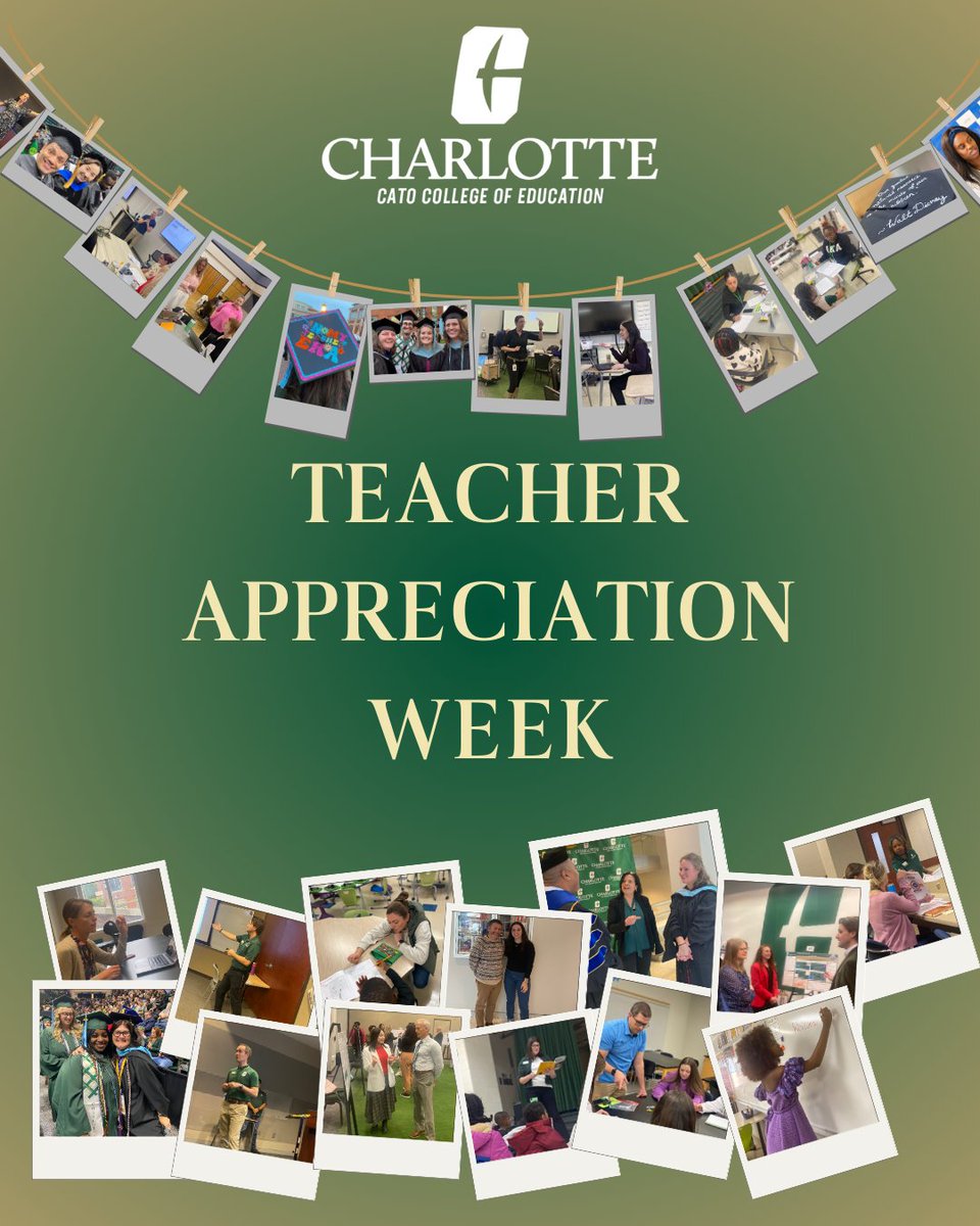 UNC Charlotte Cato College of Education (@clt_coed) on Twitter photo Whether you're a teacher, a teacher candidate, or a teacher of teachers, this week is for you - THANK YOU! 💚 Whether you're a teacher, a teacher candidate, or a teacher of teachers, this week is for you - THANK YOU! 💚