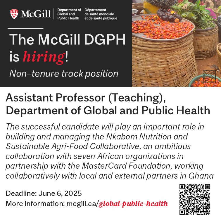 Please share widely!
<a href="/McGill_SPGH/">McGill School of Population and Global Health</a>'s Department of Global and Public Health is looking for a contract academic staff Assistant Professor (Teaching) to contribute to the Nkabom Collaborative between <a href="/mcgillu/">McGill University</a> and seven Ghanaian universities.

mcgill.wd3.myworkdayjobs.com/en-US/mcgill_c…
