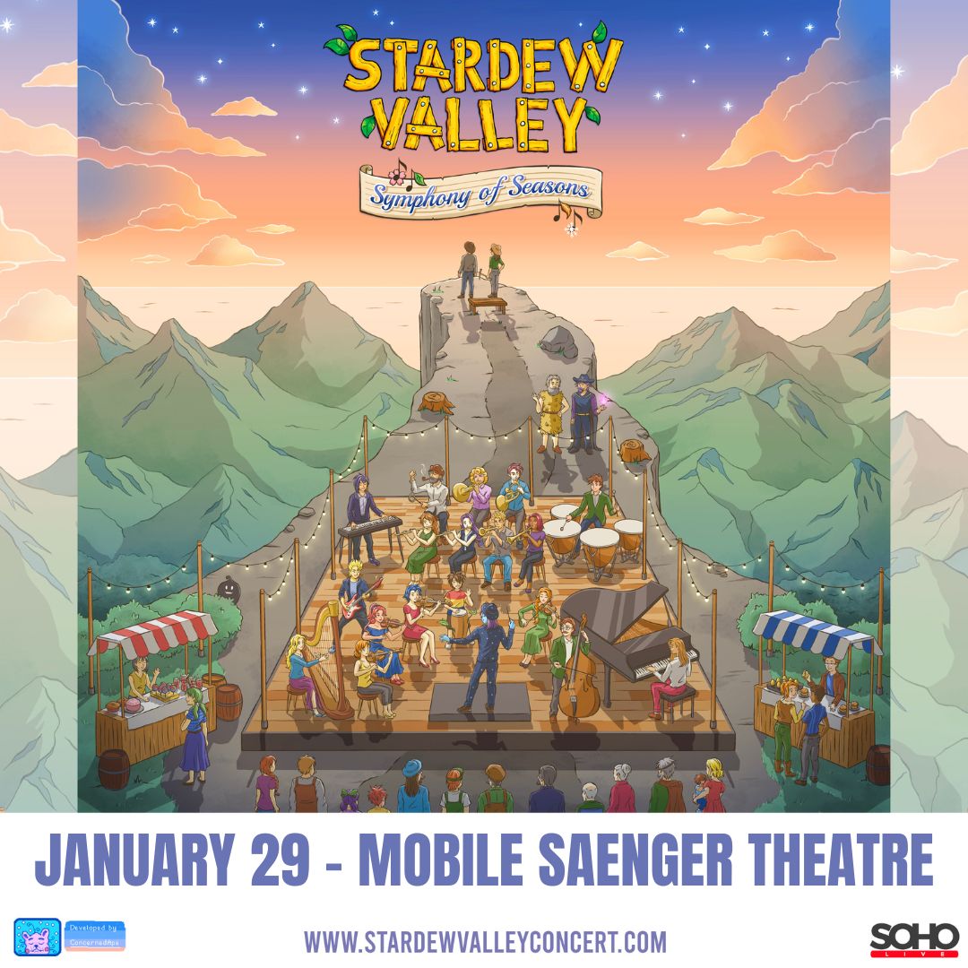 Experience the Symphony of Seasons live concert featuring the music of the iconic game Stardew Valley January 29th! Seats up now at the box office or bit.ly/stardew26

#MobileAlabama #MobileAL #MobileCounty #BaldwinCounty #GulfCoast #Pensacola #Biloxi