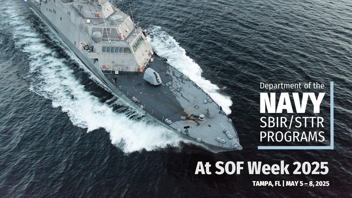 Are you attending SOF WEEK 2025 in Tampa, FL, if so, stop by our booth in Room 112, Tampa Convention Center to discover how the Navy SBIR/STTR Programs empower small businesses to deliver innovative solutions for naval technology needs! #SOFWEEK #NavySBIR #SBIR #STTR #NavalX