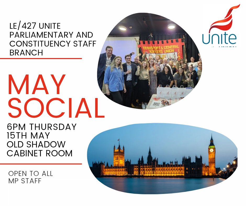 unitepsbranch's tweet image. Join us at our May social in Parliament- open to all MP staff