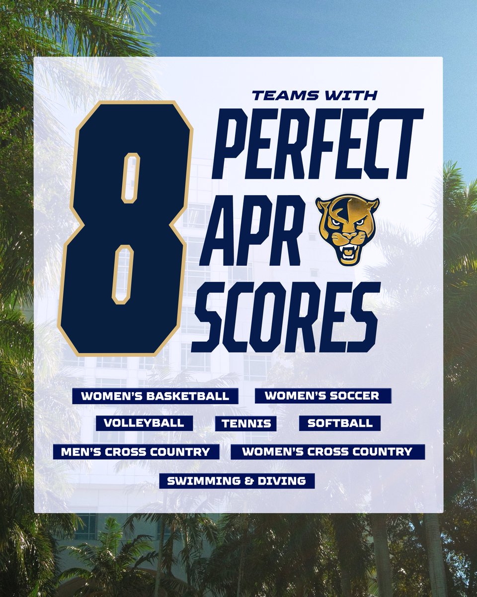 FIU Athletics (@fiuathletics) on Twitter photo 8️⃣ Panther programs posted a PERFECT single-year APR score in this year’s NCAA report 👏
🔗FIUsports.com/PerfectAPR25 8️⃣ Panther programs posted a PERFECT single-year APR score in this year’s NCAA report 👏
🔗FIUsports.com/PerfectAPR25
