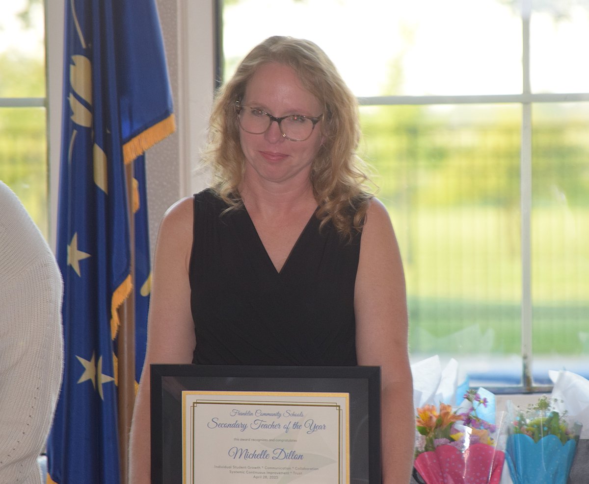 Congratulations to Michelle Dillon, Franklin Community Schools Secondary Teacher of the Year! She goes beyond academics, building strong relationships with families, encouraging participation in activities, and connecting students to the community.