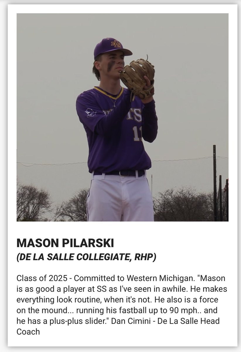 Mike Rice (@mikerice02) on Twitter photo Please vote for the best SS in the state!!! 2025 SS/RHP from <a href="/DLSPilots/">De La Salle Collegiate Athletics</a> - <a href="/WMUBaseball/">Western Michigan Baseball</a> commit - <a href="/MasonPilarski/">Mason Pilarski</a>
statechampsnetwork.com/2025-baseball-β¦ Please vote for the best SS in the state!!! 2025 SS/RHP from <a href="/DLSPilots/">De La Salle Collegiate Athletics</a> - <a href="/WMUBaseball/">Western Michigan Baseball</a> commit - <a href="/MasonPilarski/">Mason Pilarski</a>
statechampsnetwork.com/2025-baseball-β¦