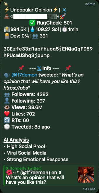 tweetsafe_ai's tweet photo. Sub 100k MC with all the off chain and on chain data you need.
Will this moon?
You have all the data you need, at your fingertips
#TradeTheTruth https://t.co/Haf5DnmnKd