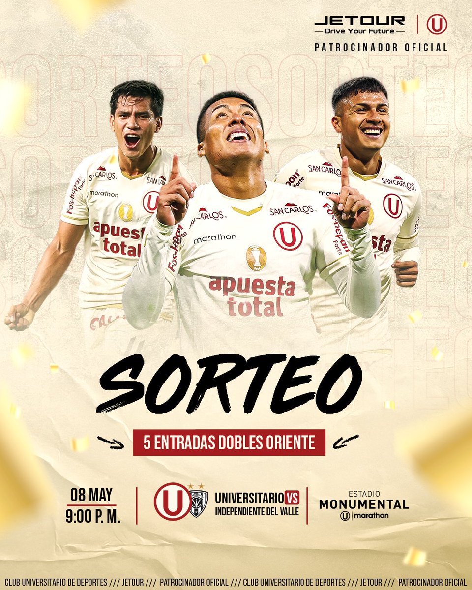 ¡VAMOS POR ESOS 3 PⓊNTOS! 🤩
Participa por estas 5 entradas dobles en Oriente. 🙌

Sigue estos pasos para participar del sorteo:
1️⃣Sigue a <a href="/jetour/">Tommy</a>.peru
2️⃣Comenta quién abre el marcador.
3️⃣Etiqueta con quién irías.

#YDaleU #YDaleJetoUr #LaGrandezaNosUne #LaGarraDelÚnicoGrande