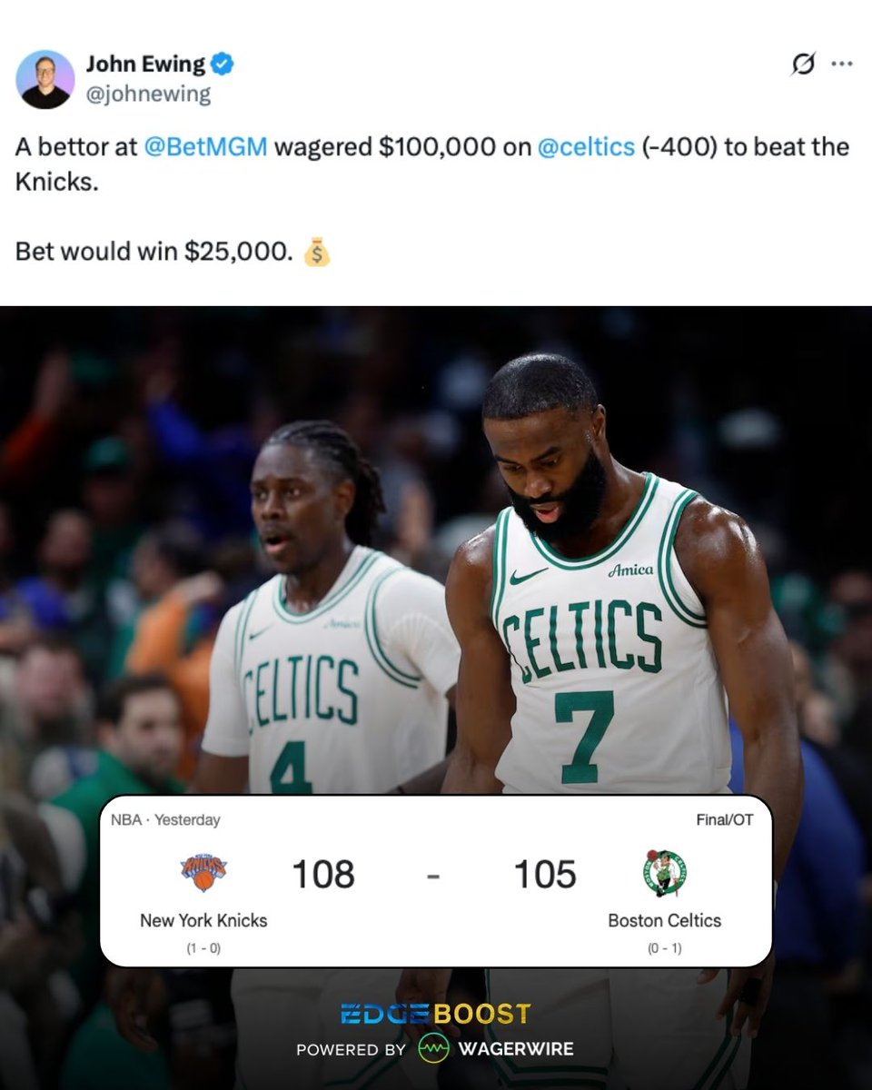 Bettor risked 6 figures to profit $25K… then watched the Celtics miss 45 threes and blow a 20-point lead 😭

Brutal..