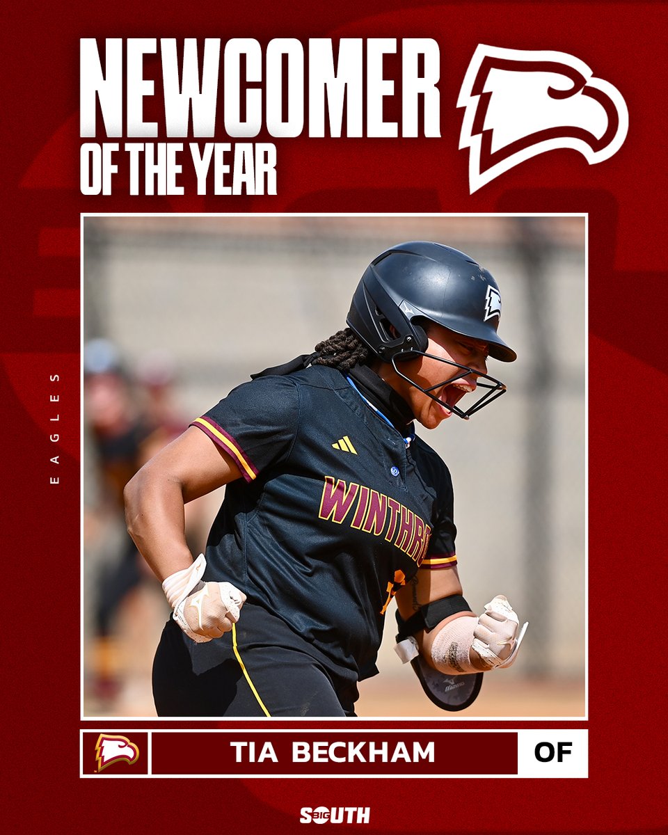 Big South Conference (@bigsouthsports) on Twitter photo 𝗡𝗘𝗪𝗖𝗢𝗠𝗘𝗥 𝗢𝗙 𝗧𝗛𝗘 𝗬𝗘𝗔𝗥 🥎
Tia Beckham hit 10 home runs and recorded 37 RBIs in her first year with <a href="/Winthropsoftbal/">Winthrop Softball</a>
#BigSouthSB 𝗡𝗘𝗪𝗖𝗢𝗠𝗘𝗥 𝗢𝗙 𝗧𝗛𝗘 𝗬𝗘𝗔𝗥 🥎
Tia Beckham hit 10 home runs and recorded 37 RBIs in her first year with <a href="/Winthropsoftbal/">Winthrop Softball</a>
#BigSouthSB
