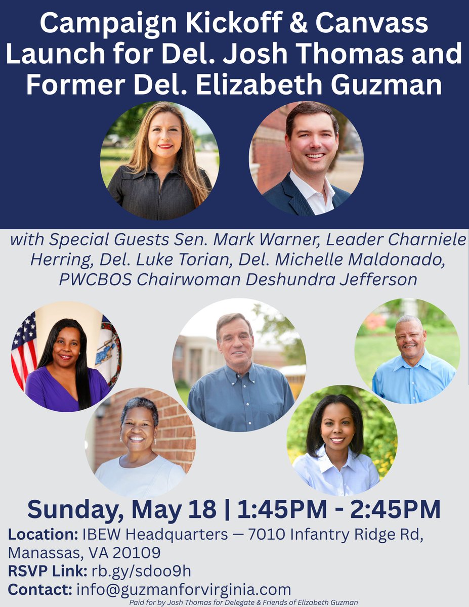 Elizabeth Guzman (@guzman4virginia) on Twitter photo Proud to stand with <a href="/VA_JET/">Josh Thomas</a> and grateful to have <a href="/MarkWarner/">Mark Warner</a>, <a href="/C_Herring/">Leader Charniele Herring</a>, <a href="/DelegateTorian/">Luke Torian</a>, <a href="/MichelleforVA/">Michelle Maldonado</a>, and <a href="/DeshundraTweets/">Deshundra Jefferson</a> join us for our campaign kickoff. This is just the beginning—let’s get to work! 💪 #VApolitics #TeamGuzman Proud to stand with <a href="/VA_JET/">Josh Thomas</a> and grateful to have <a href="/MarkWarner/">Mark Warner</a>, <a href="/C_Herring/">Leader Charniele Herring</a>, <a href="/DelegateTorian/">Luke Torian</a>, <a href="/MichelleforVA/">Michelle Maldonado</a>, and <a href="/DeshundraTweets/">Deshundra Jefferson</a> join us for our campaign kickoff. This is just the beginning—let’s get to work! 💪 #VApolitics #TeamGuzman