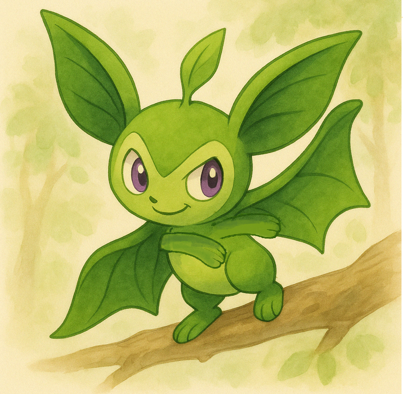 Pokemon_Spirit_'s tweet photo. 🇫🇷Batifeuille, Pokémon Feuillocape.
Type : Plante/Vol
Taille : 0,6m
Poids : 15kg
Aussi mignonne que peste, elle utilise ses oreilles feuilles pour entendre les prédateurs et les proies et n'être jamais attrapée.
#fangame #rpgmakerxp #fakemon #Pokemonesprit #jeu #romhack #dsgame https://t.co/BeQdlfE3g5