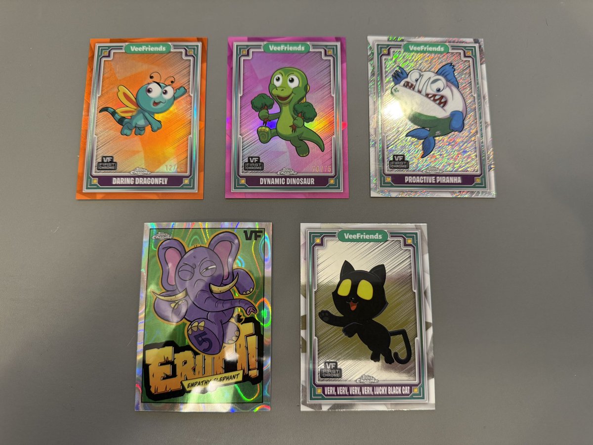 Cracked open a box <a href="/VeeFriendsCards/">VeeFriends Cards</a> Topps Chrome… LOVE the new art!!

Here are my best inserts.

How did I do??