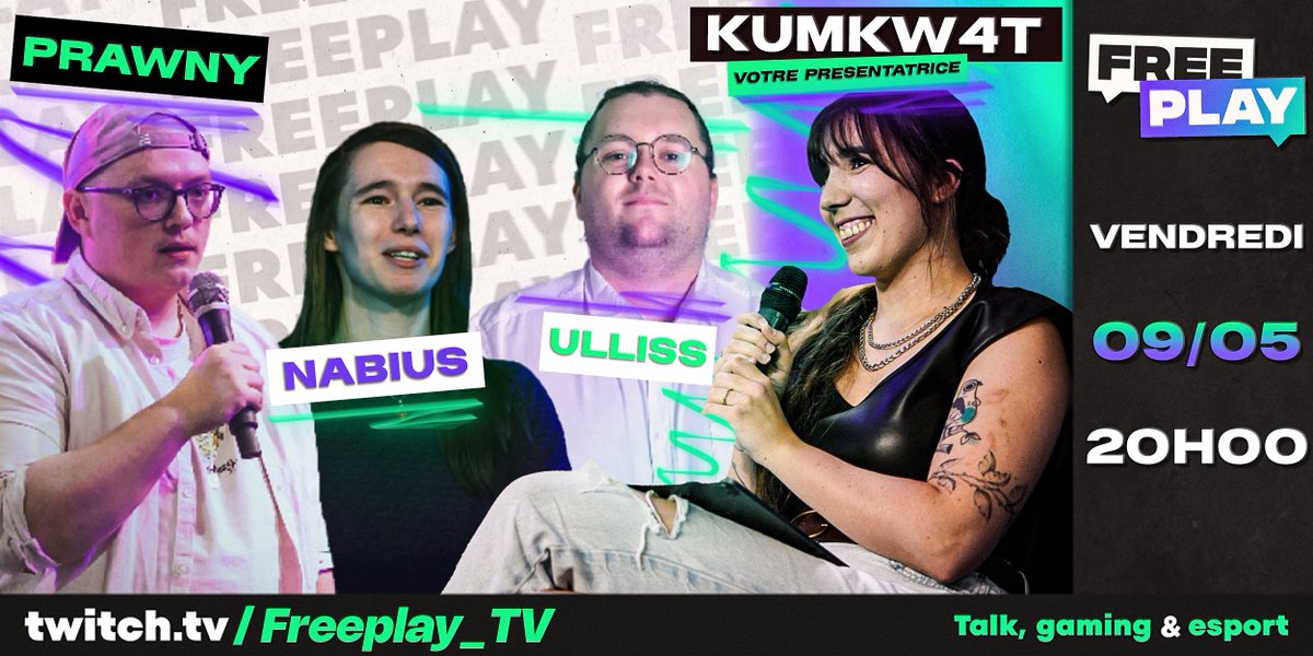 Freeplay revient avec une nouvelle émission ! 🌟

Retrouvez <a href="/kumkw4t/">Kumkw4t</a> à la présentation ce vendredi soir, elle sera accompagnée de <a href="/PrawnyTv/">Prawny</a>, @Nabius2000 et <a href="/Ulliss39/">POG | SPKL | Ulliss</a> que vous avez déjà vu lors du lancement de la saison !

On espère vous voir nombreuses et nombreux ! 🙌