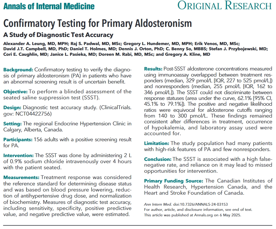 Annals of Int Med (@annalsofim) on Twitter photo Findings from a new study suggest a significant paradigm shift in the field of hypertension. Researchers from <a href="/UCalgaryMed/">UCalgaryMedicine</a> say confirmatory testing for primary aldosteronism, a common cause of #hypertension, often misinforms care and should be removed from the diagnostic care Findings from a new study suggest a significant paradigm shift in the field of hypertension. Researchers from <a href="/UCalgaryMed/">UCalgaryMedicine</a> say confirmatory testing for primary aldosteronism, a common cause of #hypertension, often misinforms care and should be removed from the diagnostic care