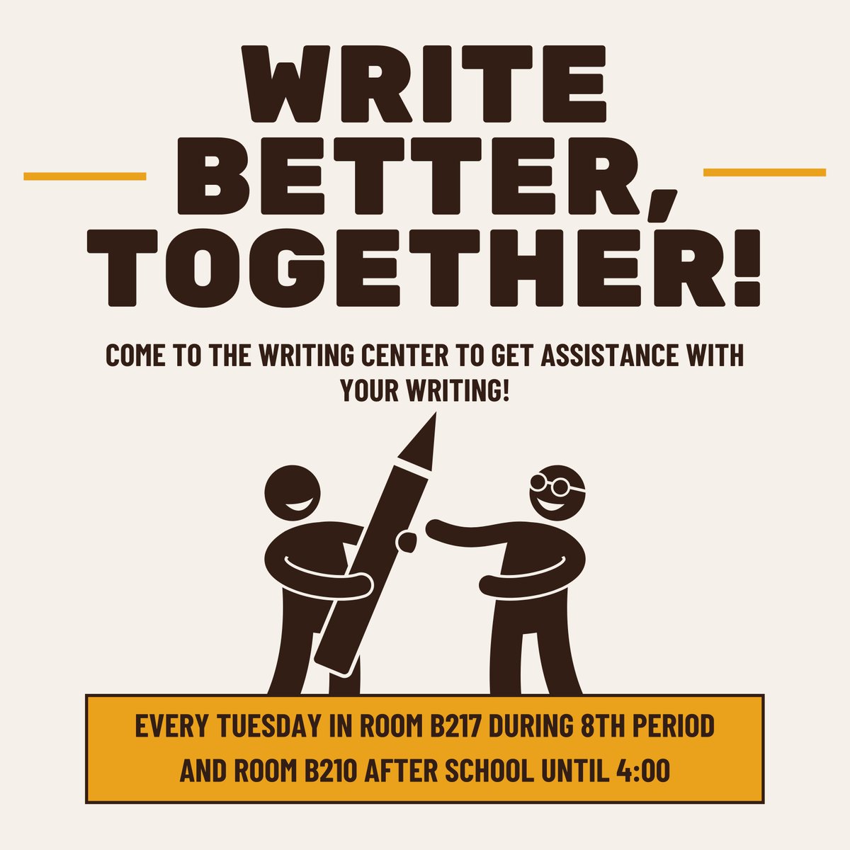 REMINDER! As you begin to work on end of semester projects and papers, remember we have this fabulous resources available!

Get writing help on Tuesdays during 8th period in B217 and after school in B210 in the Writing Center, sponsored by NHS!