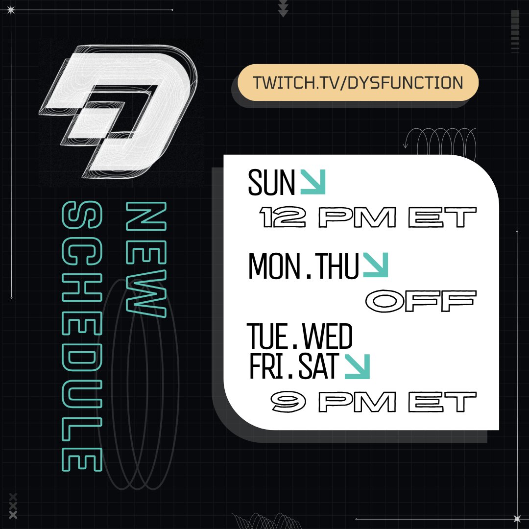 Dy5function's tweet image. Life has been pretty crazy lately and I'm finding it increasingly difficult to maintain the streaming schedule I've had for over 5 years -- so today I'm making a change that will give me more time with family & maximize fun with you guys
Here's what you can expect moving forward