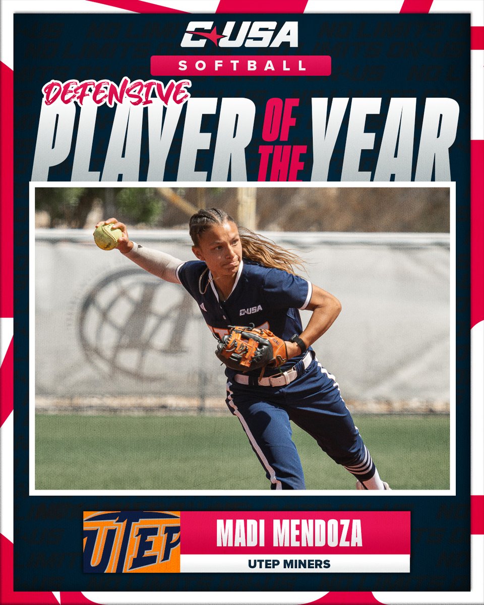 Conference USA (@conferenceusa) on Twitter photo 🥎 DEFENSIVE PLAYER OF THE YEAR 🥎
Madi Mendoza, <a href="/UTEPSoftball/">UTEP Softball</a>
#NoLimitsOnUs | bit.ly/4iQMZEr 🥎 DEFENSIVE PLAYER OF THE YEAR 🥎
Madi Mendoza, <a href="/UTEPSoftball/">UTEP Softball</a>
#NoLimitsOnUs | bit.ly/4iQMZEr