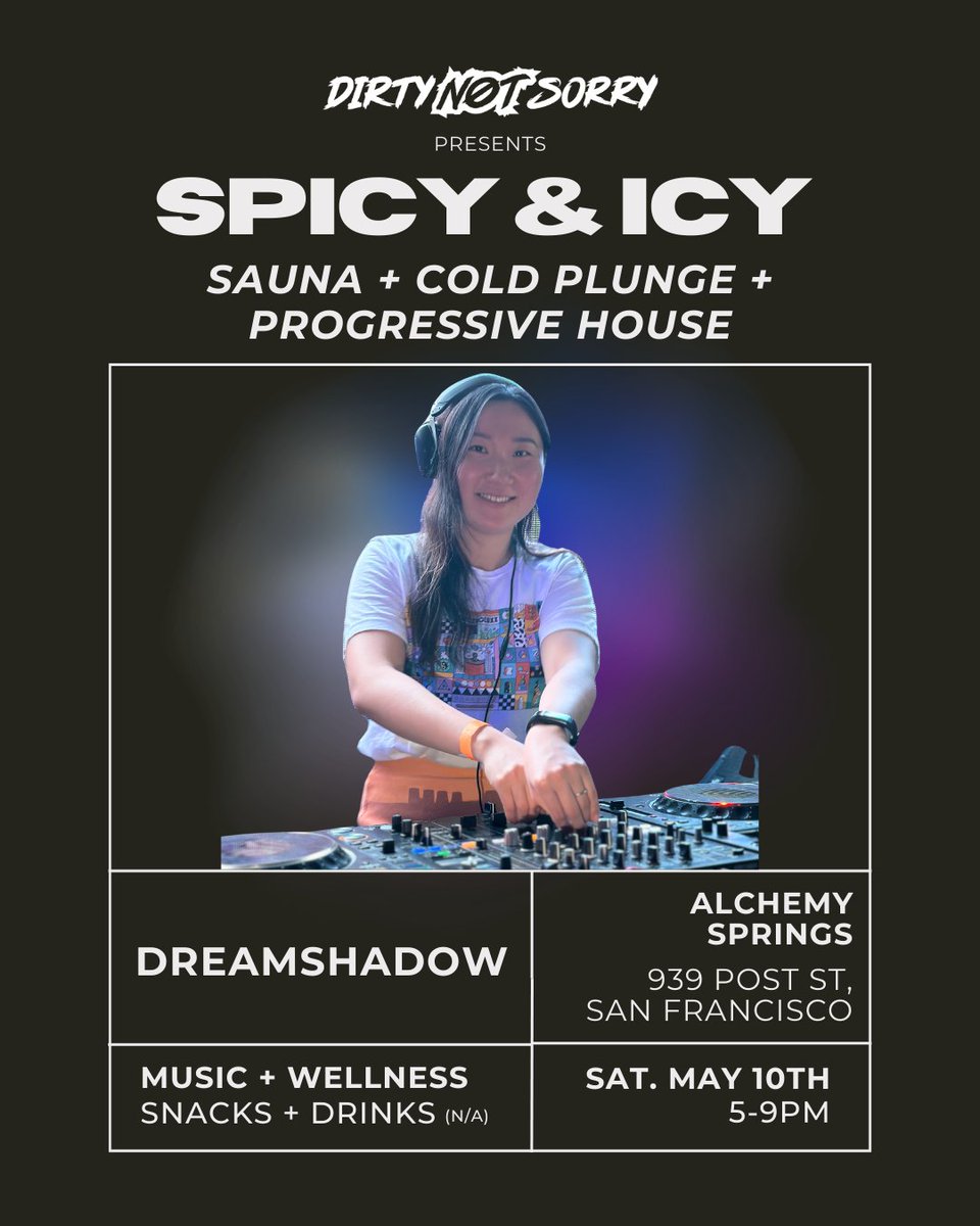 Experience Spicy &amp; Icy 🔥❄️ Our first ever Music + Wellness event 🤝

Feat. DNS Progressive House DJs: DreamShadow + Habitat + Kwohla + very special bday set from Melevate 🎶

Limited Tix still available 🚨