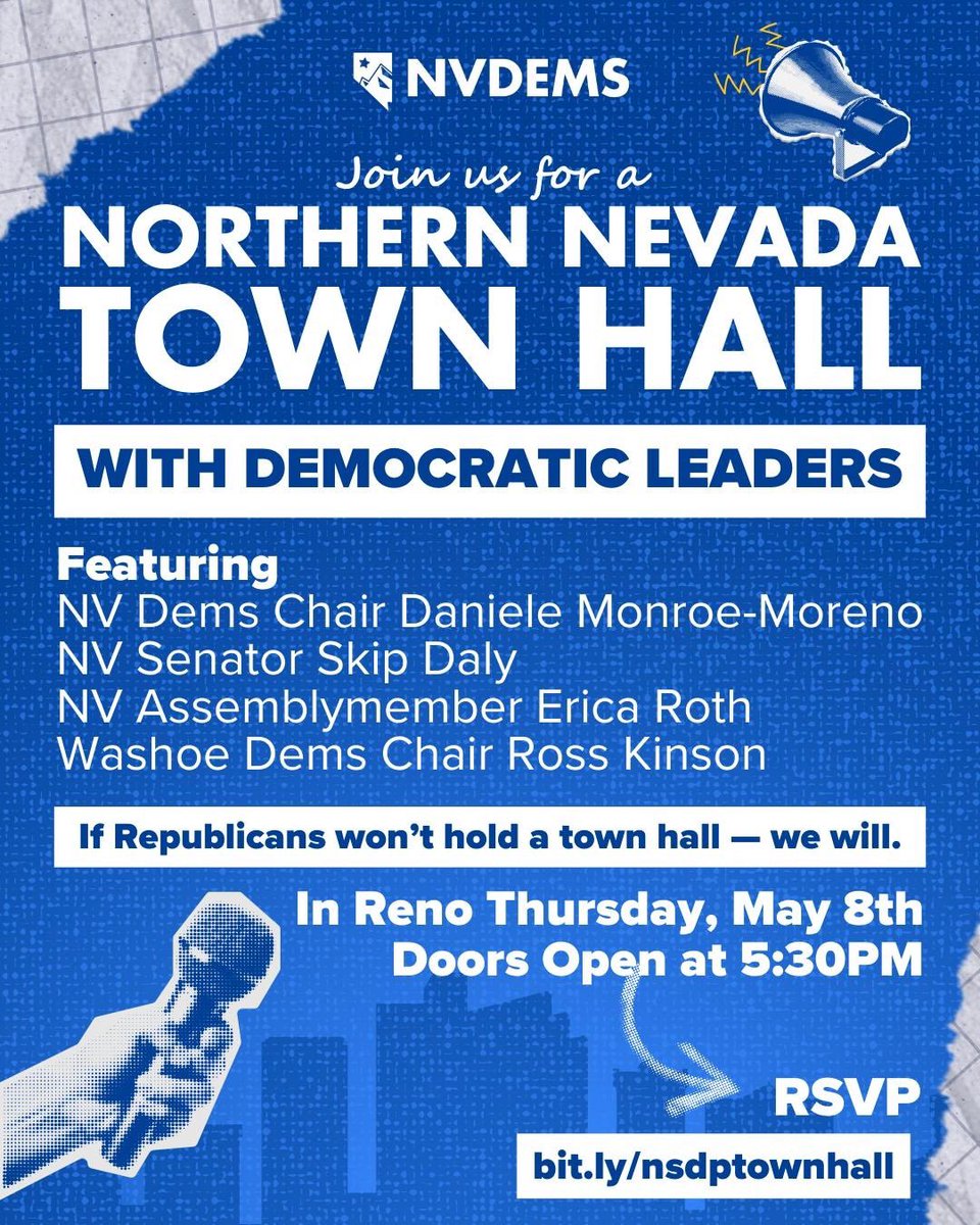 While the GOP refuses to meet with its constituents, NV Democrats look forward to hearing from you !

bit.ly/nsdptownhall