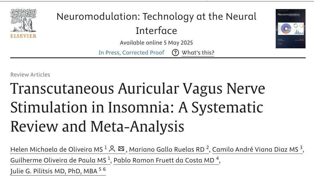 JNeuromod's tweet image. 📖 NEWLY PUBLISHED IN NEUROMODULATION 📖

&quot;Transcutaneous Auricular Vagus Nerve Stimulation in Insomnia: A Systematic Review and Meta-Analysis&quot;

👀  sciencedirect.com/science/articl…

 ➡️ DOI: doi.org/10.1016/j.neur…
