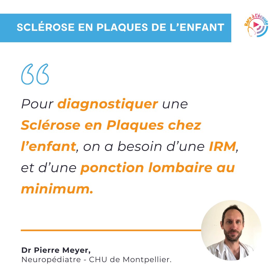 "Un enfant qui va plutôt bien. Des parents effondrés".
Le contraste est frappant quand on diagnostique une #SEP pédiatrique.

Dans ce 2e épisode de #Rarealecoute, le Dr Pierre Meyer explique :
- les signes à repérer
- le rôle clé de l’IRM et de la ponction lombaire
- l’importance