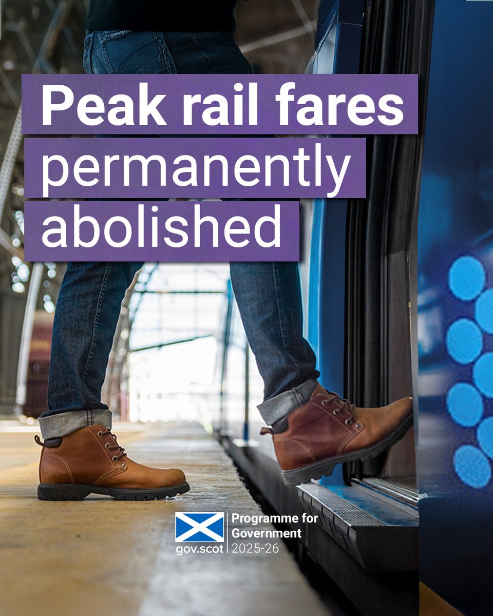 From 1 September, we are abolishing peak ScotRail fares to: 

🔵help with cost of living pressures
🔵encourage more people to choose train travel