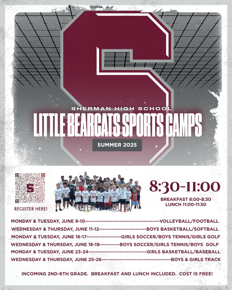 The Little Bearcat Sports Camps are back!  We are looking forward to a great summer with your young athletes. Get your students registered today. For more information or to register, click here:  

shermanisd.net/newsroom/~boar…