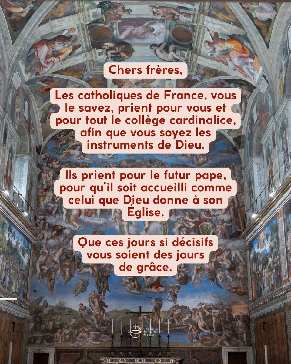 Les évêques de France du Conseil permanent de la #CEF ont adressé un salut fraternel et respectueux aux cardinaux français qui s'apprêtent à entrer en #conclave.