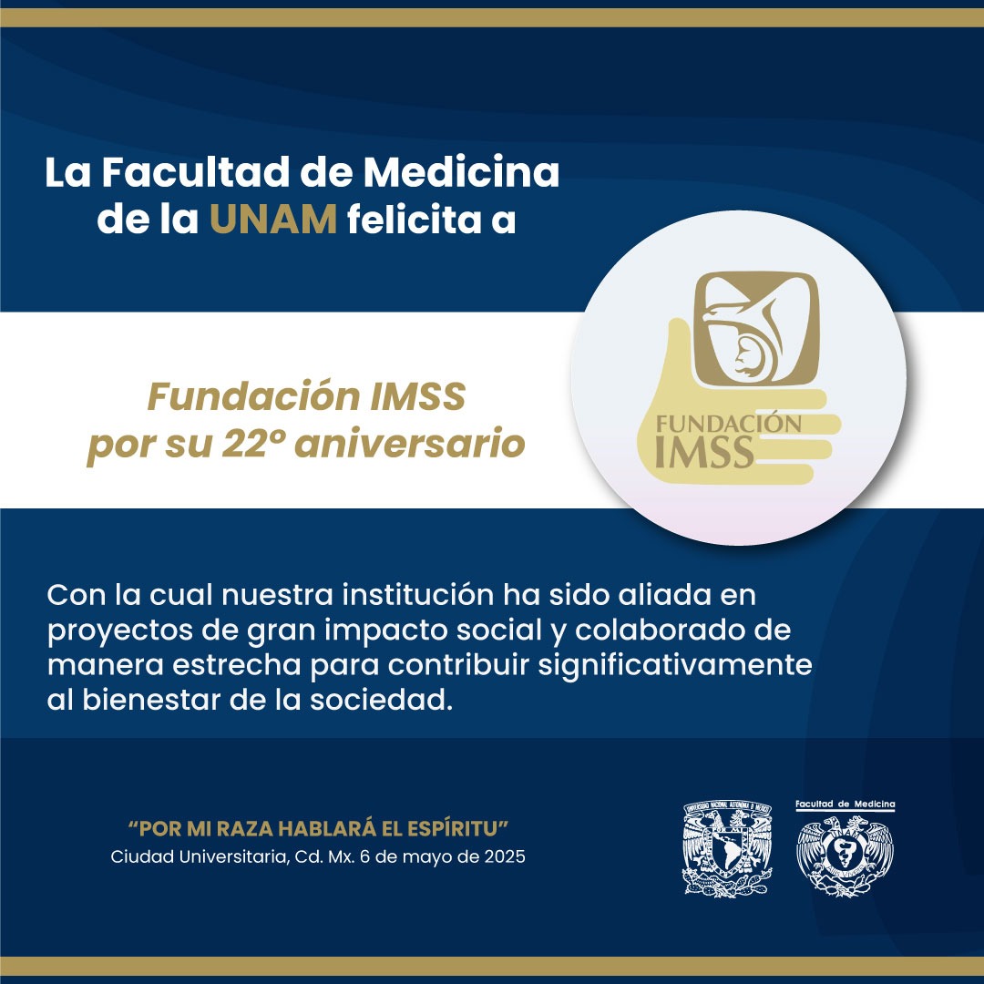 FacultadMedicinaUNAM (@facmedicinaunam) on Twitter photo 🎉¡Felices 22 años!
La Facultad de Medicina felicita con orgullo a la <a href="/FundacionIMSS/">Fundación IMSS</a> por su 22º aniversario.
¡Gracias por su compromiso y vocación de servicio!
#FundaciónIMSS #22Aniversario #FacMed 🎉¡Felices 22 años!
La Facultad de Medicina felicita con orgullo a la <a href="/FundacionIMSS/">Fundación IMSS</a> por su 22º aniversario.
¡Gracias por su compromiso y vocación de servicio!
#FundaciónIMSS #22Aniversario #FacMed